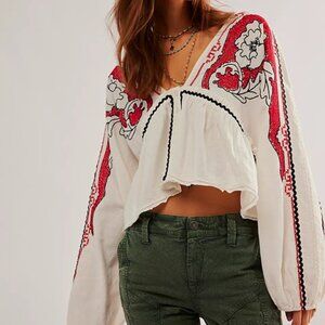 Free People Bonnie Embroidered Top, XS, Excellent Used Condition